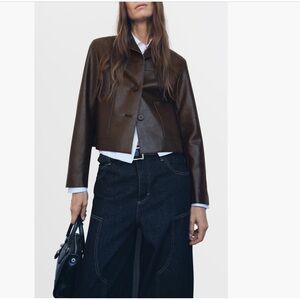 #MANGO Brown Leather Women's Jacket